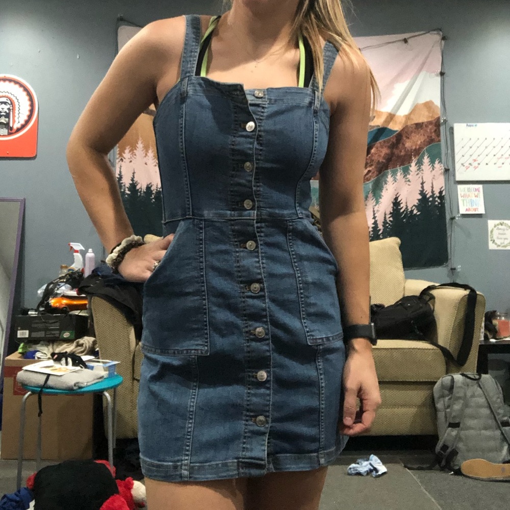 jean overall dress with pockets